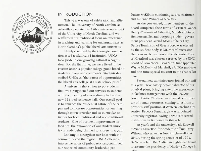 1994-1995 UNCA From UNC President Report